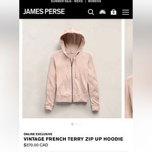 JAMES PERSE VINTAGE FRENCH TERRY ZIP UP HOODIE Size 0